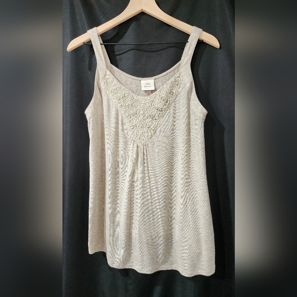 Tan Metallic Womens Camisole Top Size M Going Out Glam Beaded Date Night - Picture 8 of 8